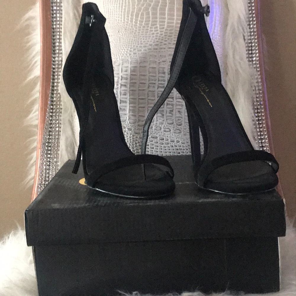 Black strappy skinny heel